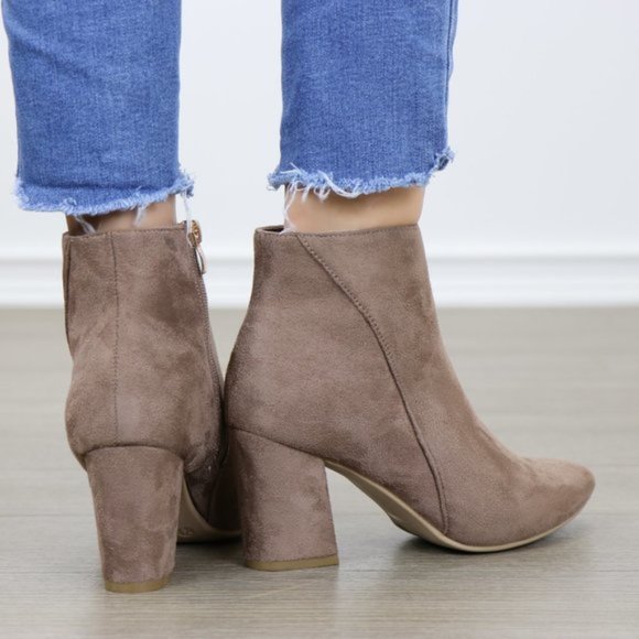 Pointy Toe Tan Vegan Suede Ankle Boots - Picture 3 of 8